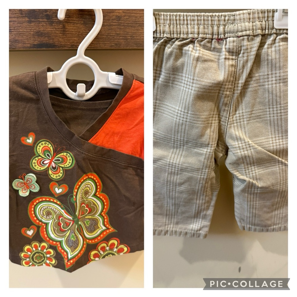 Gymboree Faded Glory Baby Girl FALL Top Plaid Pants Set Size 6-9M